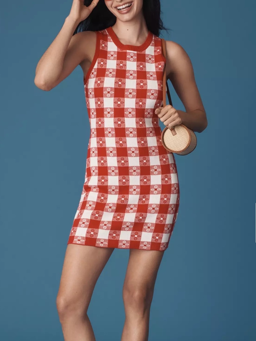 NWOT Anthropologie Rachel Antonoff Red & White Gingham Knit Mini Dress Size M - Picture 1 of 12